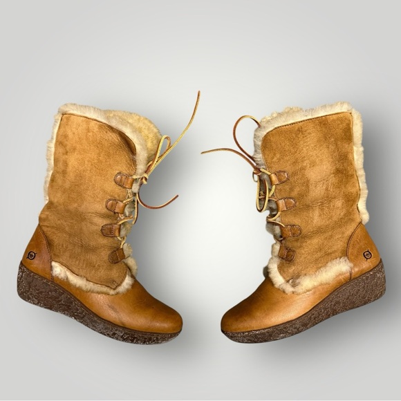 BORN Boots Brown Leather Suede Sherling Lined US Size 6 - Picture 1 of 13